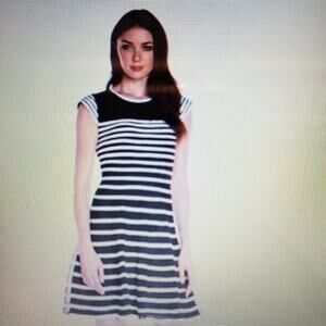 Betsy & Adam Ribbon Piping A Line Dress Sleeveless Roung Neck Back Zip Size 6